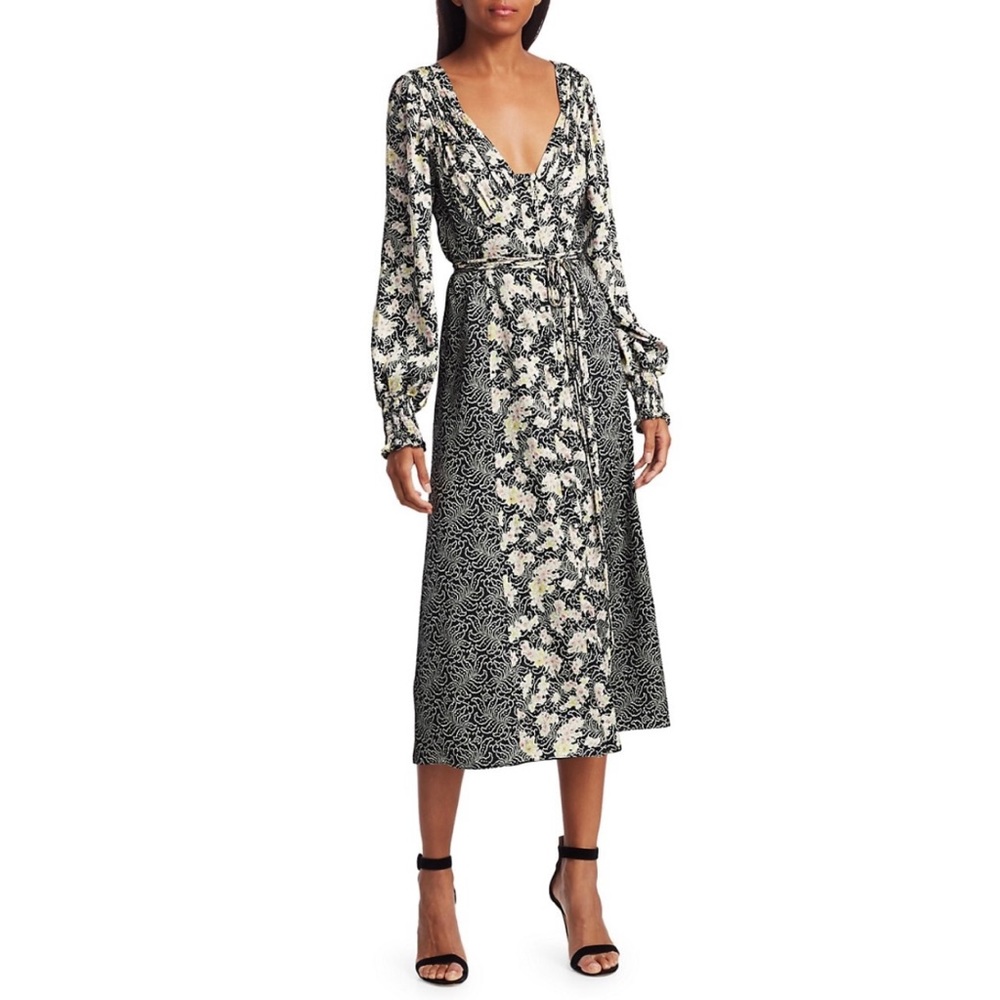 Cinq à Sept Silk Mixed Floral Jessica Midi Dress